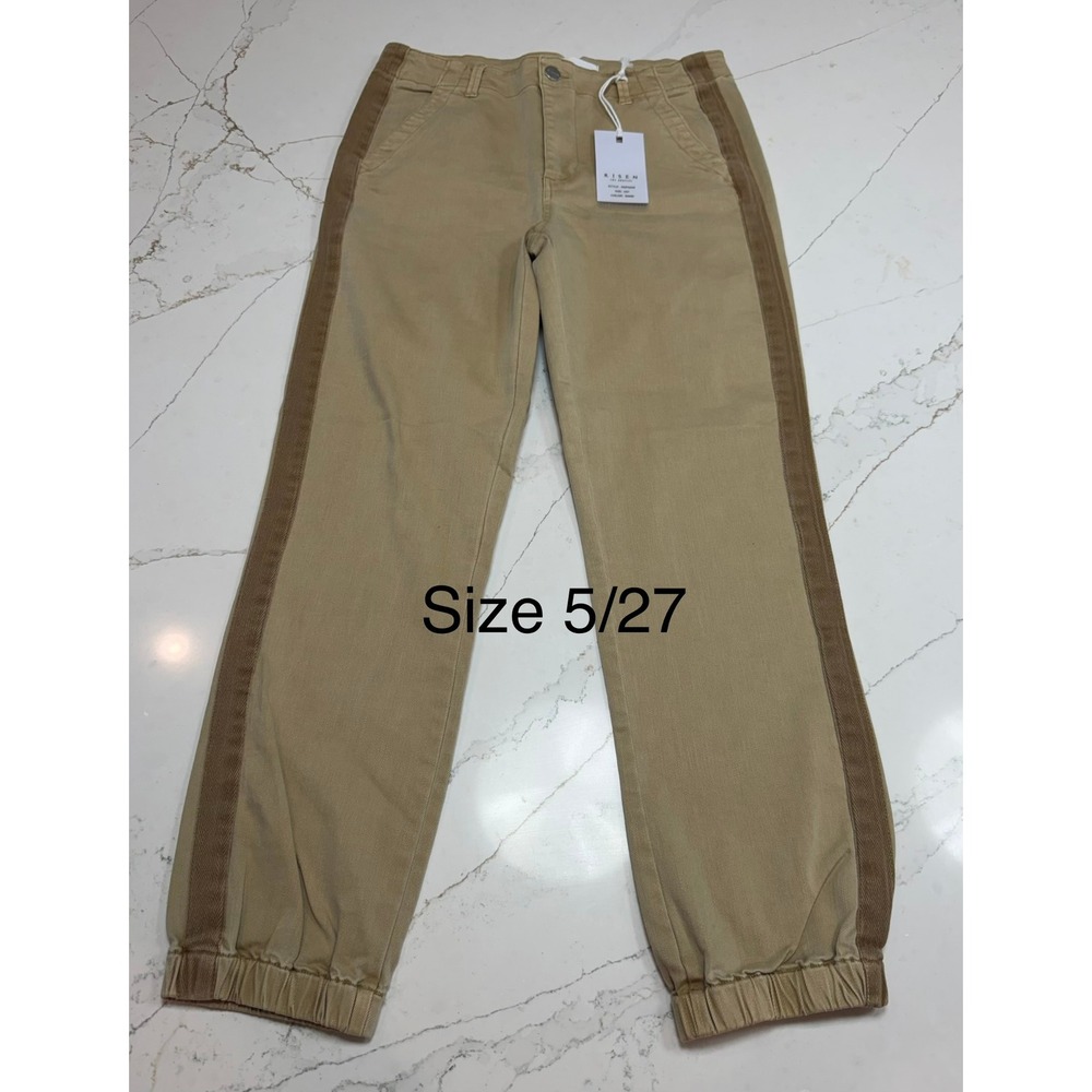 Risen‎ Jeans Womens High Rise Jogger Jeans Sand Side Stripe Size 5/27 NEW